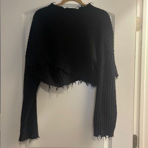 Forever 21 black crop distressed sweater